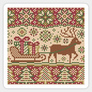 Knitted pattern with reindeer red/green Sticker